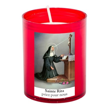 Veilleuse rouge avec autocollant blanc de saint 20/24, H. 6,5 cm, Ø 5 cm ( VO 5)