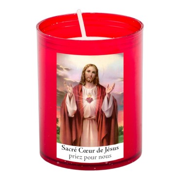 Veilleuse rouge avec autocollant blanc de saint 20/24, H. 6,5 cm, Ø 5 cm ( VO 5)