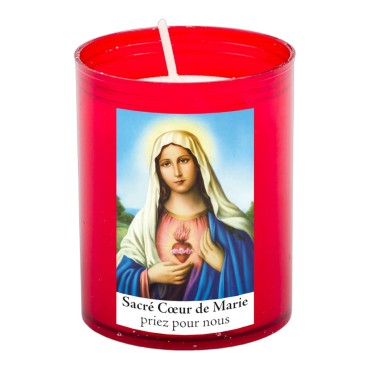 Veilleuse rouge avec autocollant blanc de saint 20/24, H. 6,5 cm, Ø 5 cm ( VO 5)