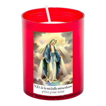 Veilleuse rouge avec autocollant blanc de saint 20/24, H. 6,5 cm, Ø 5 cm ( VO 5)