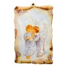 Cadre en bois forme parchemin à suspendre H.15x10 cm avec image collée, plusieurs modèles anges et enfants.