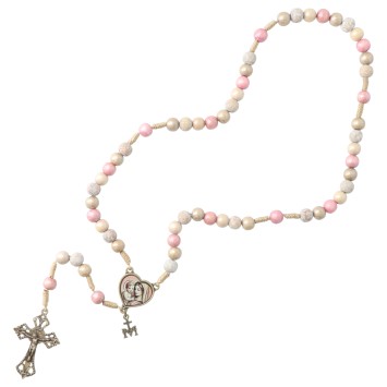 Chapelet de toutes les Mères sur corde grains en bois Ø 8 mm et croix avec Christ