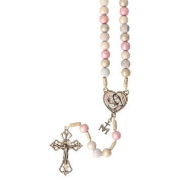 Chapelet de toutes les Mères sur corde grains en bois Ø 8 mm et croix avec Christ
