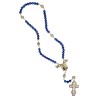 Chapelet sur corde grains bois Ø 8 mm avec cœur avec la vierge du perpétuel secours et croix du Christ en gloire H 4.5 cm