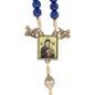 Chapelet sur corde grains bois Ø 8 mm avec cœur avec la vierge du perpétuel secours et croix du Christ en gloire H 4.5 cm