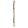Bracelet dizainier pour homme sur corde grains en bois Ø 1.2 cm avec croix de St Benoit