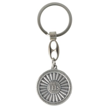 Porte clés argentée de Saint Carlo Acutis Ø 3 cm