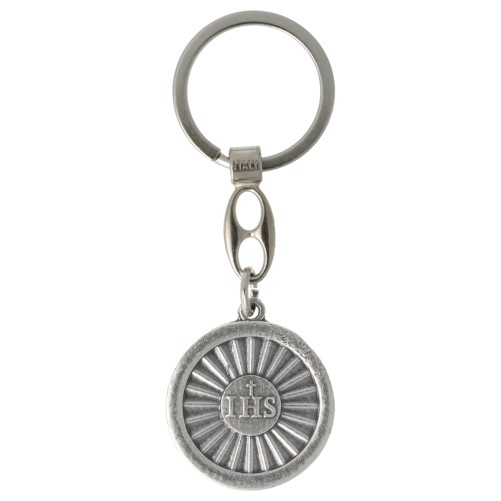 Porte clés argentée de Saint Carlo Acutis Ø 3 cm
