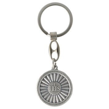 Porte clés argentée de Saint Carlo Acutis Ø 3 cm