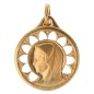 Médaille ronde dentelée de la Vierge en plaqué or, Ø 2 cm. Livré en boite.