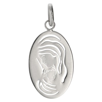 Médaille ovale de la Vierge à l'enfant en argent 925 °/°° H. 2 cm (0.80 gr) Livré en boite.