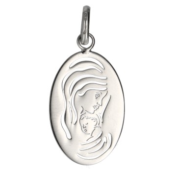 Médaille ovale de la Vierge à l'enfant en argent 925 °/°° H. 2 cm (0.80 gr) Livré en boite.