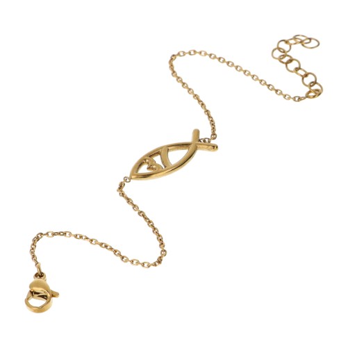 Bracelet ajustable en acier inoxydable avec l’Ictus de couleur dorée.