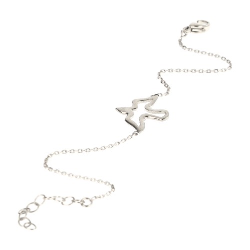 Bracelet sur chaîne ajustable avec colombe ajourée en acier inoxydable argenté.
