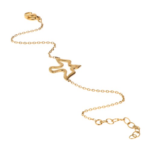 Bracelet sur chaîne ajustable avec colombe ajourée en acier inoxydable dorée.