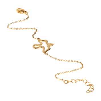 Bracelet sur chaîne ajustable avec colombe ajourée en acier inoxydable dorée.