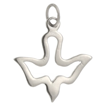 Pendentif colombe ajourée en acier inoxydable de couleur argentée, H. 1.5 cm.