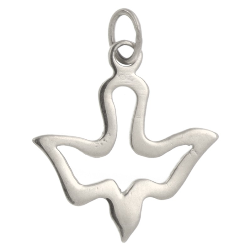 Pendentif colombe ajourée en acier inoxydable de couleur argentée, H. 1.5 cm.