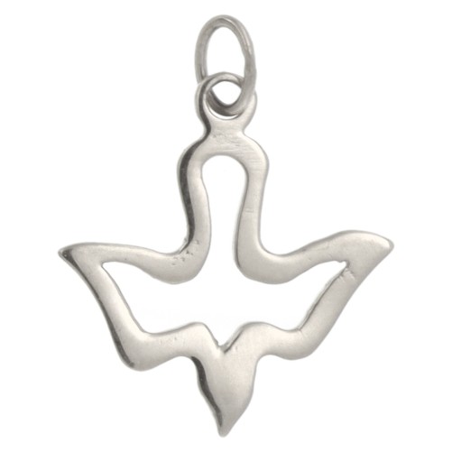 Pendentif colombe ajourée en acier inoxydable de couleur argentée, H. 1.5 cm.