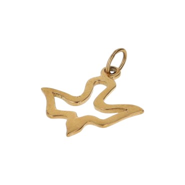 Pendentif colombe ajourée en acier inoxydable de couleur dorée, H. 1,5 cm.