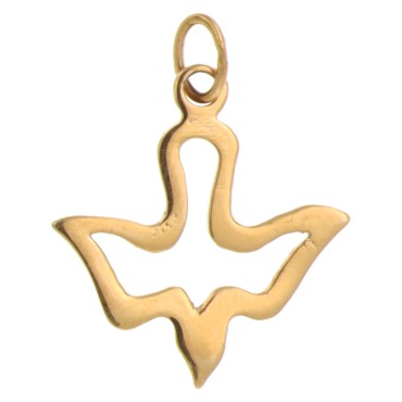 Pendentif colombe ajourée en acier inoxydable de couleur dorée, H. 1,5 cm.