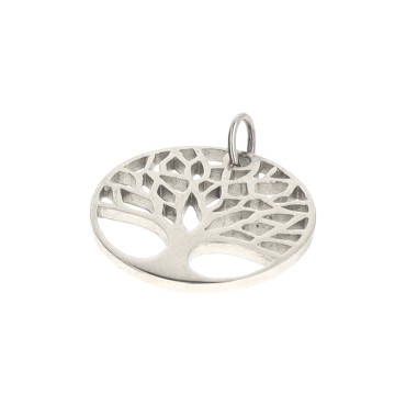 Médaille arbre de vie en acier inoxydable argenté, Ø 1.8 cm.