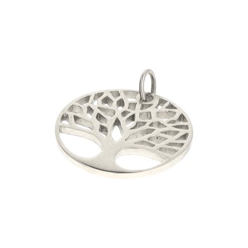 Médaille arbre de vie en acier inoxydable argenté, Ø 1.8 cm.