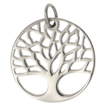 Médaille arbre de vie en acier inoxydable argenté, Ø 1.8 cm.