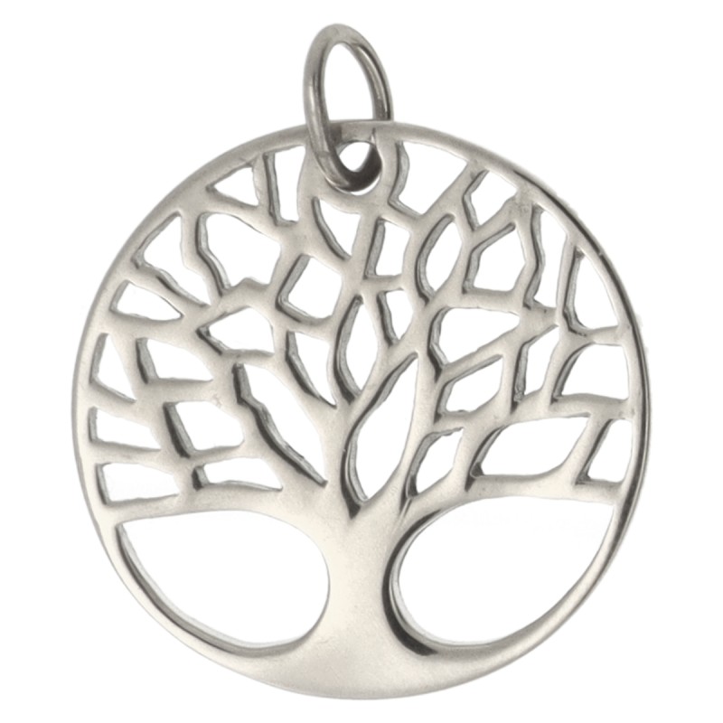 Médaille arbre de vie en acier inoxydable argenté, Ø 1.8 cm.