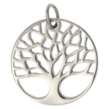 Médaille arbre de vie en acier inoxydable argenté, Ø 1.8 cm.