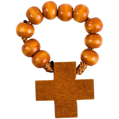 Dizainier en bois sur corde, perles Ø 7 mm, croix en bois, différentes couleurs.