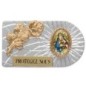 Plaque auto rectangle en aluminium strie, dimensions 2,4 x 4 cm, ornee d une rose. Differents Saints