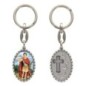 Porte-clés en aluminium de couleur argenté hauteur 3,8 cm, avec résine. Disponible avec plusieurs saints au choix.
