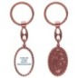Porte-clés en aluminium de couleur cuivrée, hauteur 3,8 cm, avec résine. Disponible avec plusieurs saints au choix.