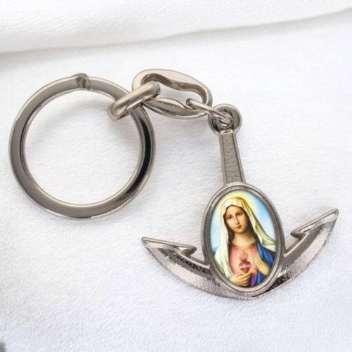 Porte-cles en metal en forme d ancre H. 4 cm avec une resine. Differents Saints