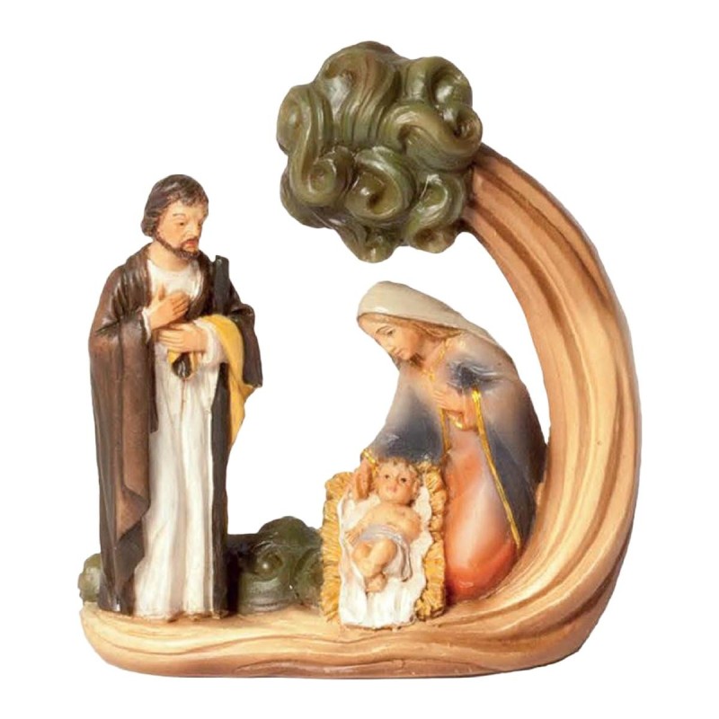 Nativité avec arbre en résine de couleur H. 7 cm