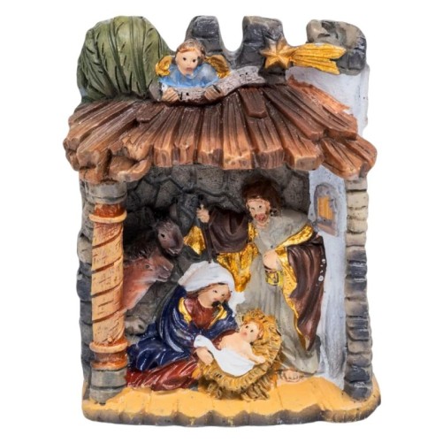 Crèche en résine de couleur peinte à la main H. 6 cm