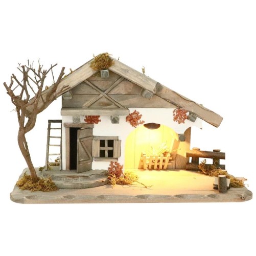 Cabane en bois de pin lumineuse, décor naturel. H. 22 x L 39.50 cm. ( piles non fournies)
