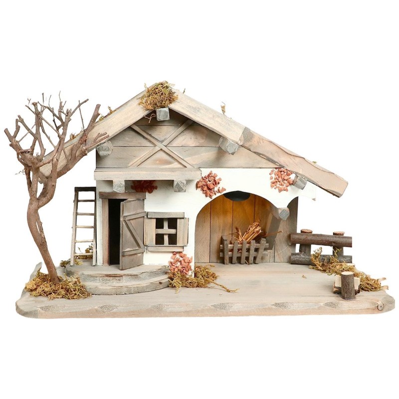 Cabane en bois de pin lumineuse, décor naturel. H. 22 x L 39.50 cm. ( piles non fournies)