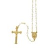 Chapelet grains cristal transparent sur chaine couleur dorée, Ø 6 mm, longueur au cœur 32 cm, croix avec Christ.