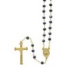 Chapelet grains cristal scarabeo sur chaine couleur dorée, Ø 6 mm, longueur au cœur 32 cm, croix avec Christ.