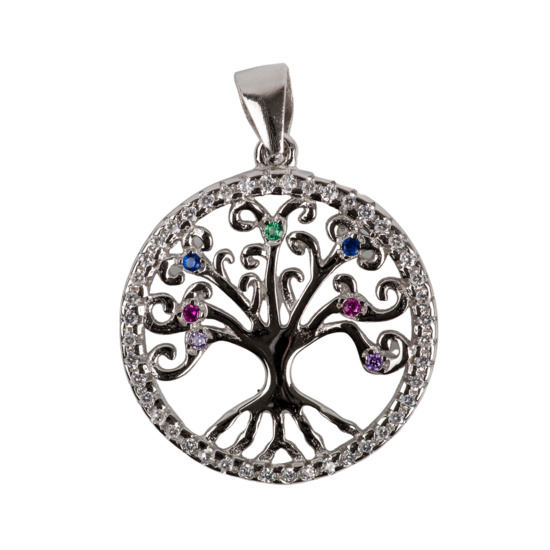 Médaille en argent 925 °/°° de l'arbre de vie évidée avec zirconium multicolore Ø 1.9 cm (2,11 g). Livrée en boîte