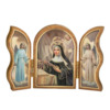  Triptyque en bois doré à la feuile d´or image collée H.9x13 cm, plusieurs saints.