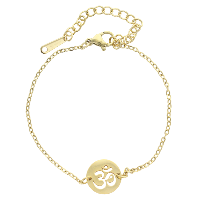 Bracelet sur chaine ajustable en acier inoxydable couleur dorée avec symbole OM