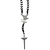 Collier dizainier réglable cordon noir, grains hématite, coeur saint Michel, pendentif épée de saint Michel 