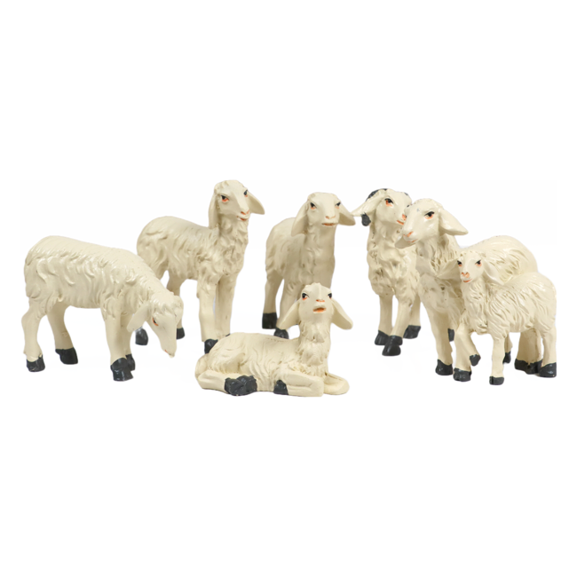 Moutons pour crèche en résine H 4 - 7 cm assortis.