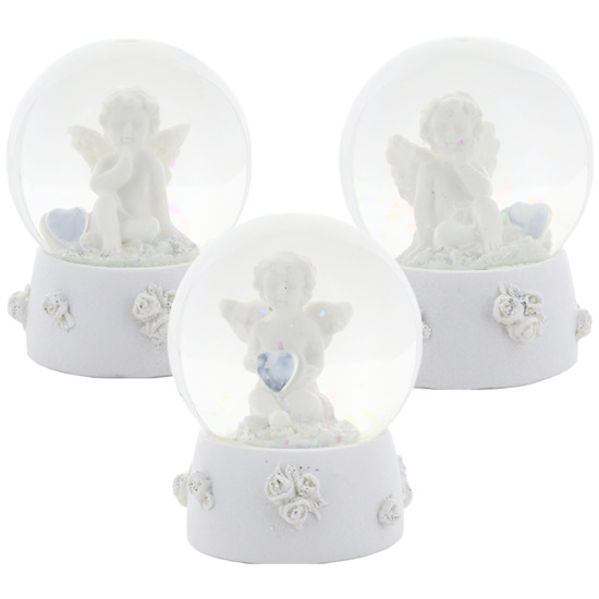 Boîte de 12 boules à neige en verre avec ange et coeur - H 5.80 cm (4 lots de 3 anges assortis)