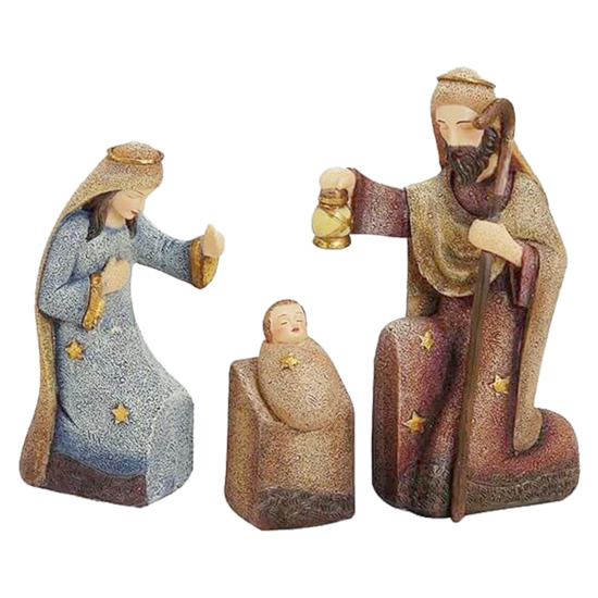 Nativité 3 pièces en résine peinte à la main H. 7 -16 cm