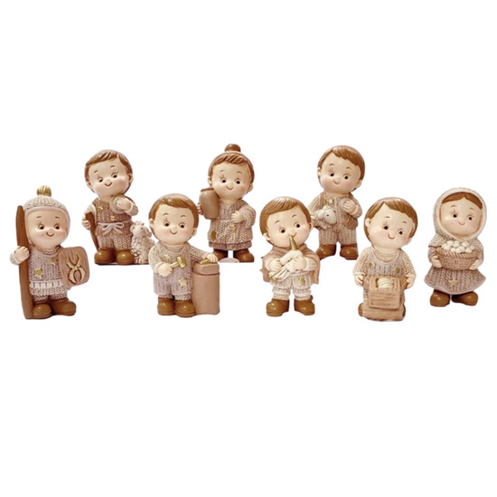 Ensemble de 8 personnages enfantins en résine, H. 5.8 cm pour crèche, référence 23004