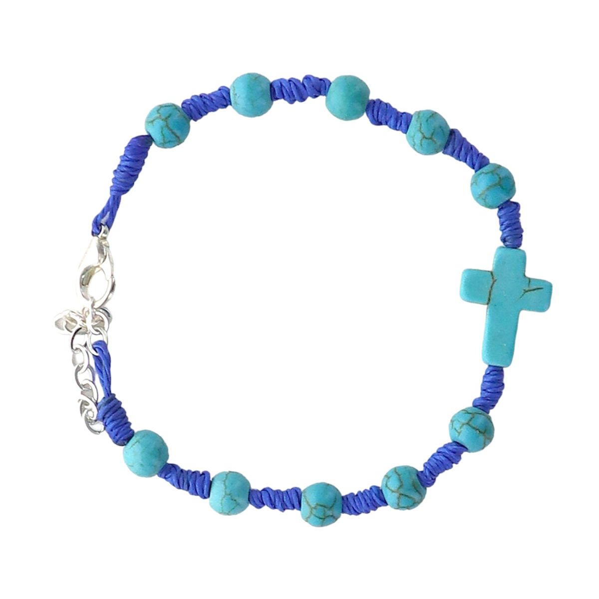 Bracelet dizainier pour enfant sur corde avec fermoir grains et croix en pierre teinté Ø 5 mm Différentes couleurs